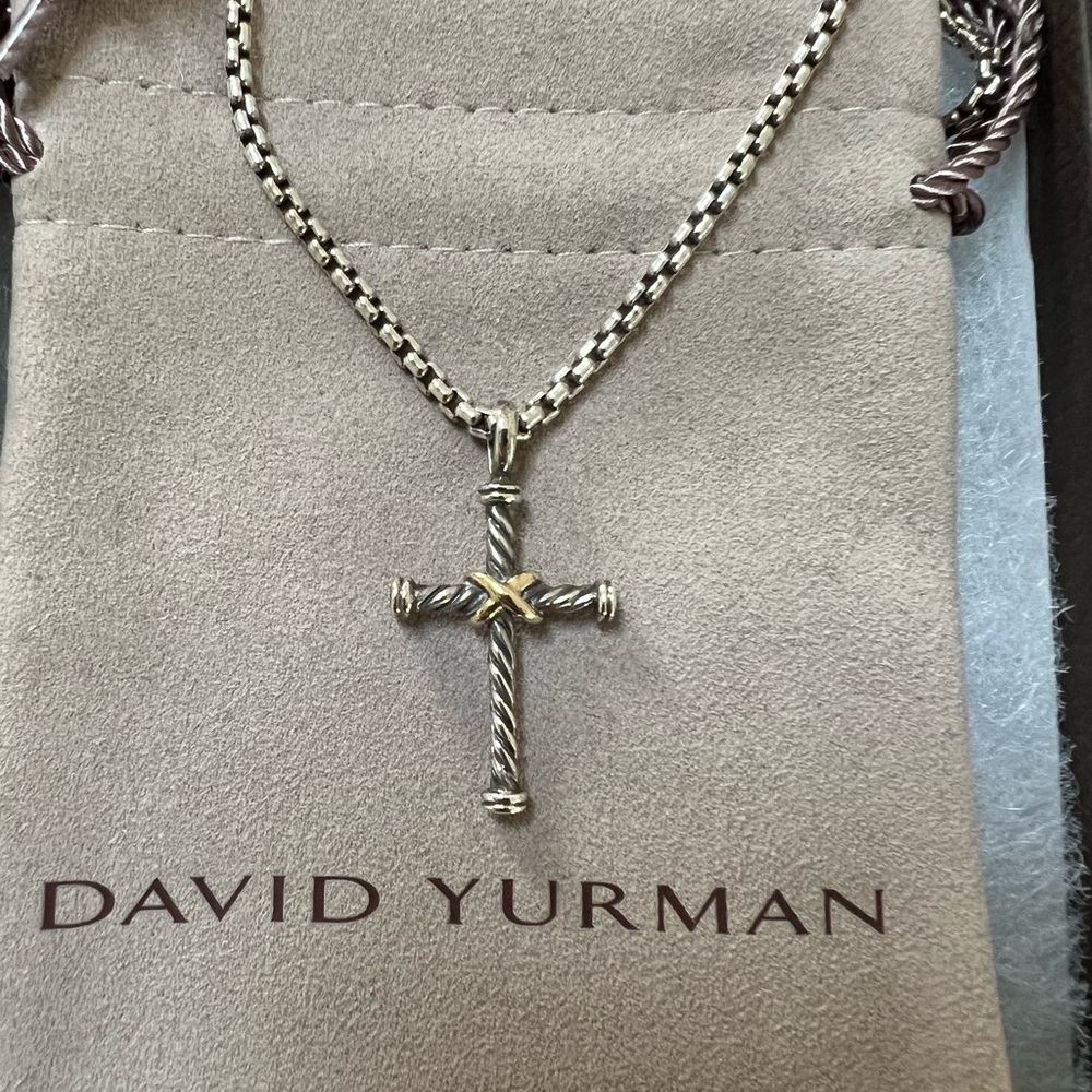 David Yurman cable cross pendant , sterling silver with 18 Ct gold